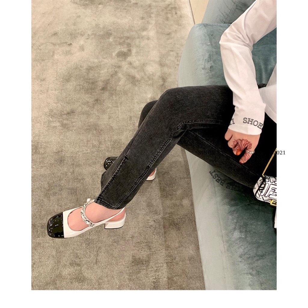 GIÀY CAO GÓT TOTIIE STORE - GIÀY NỮ PHỐI XÍCH HIỆN ĐẠI  - CAO GÓT HỞ HẬU ĐẾ VUÔNG 5 PHÂN  G2203160