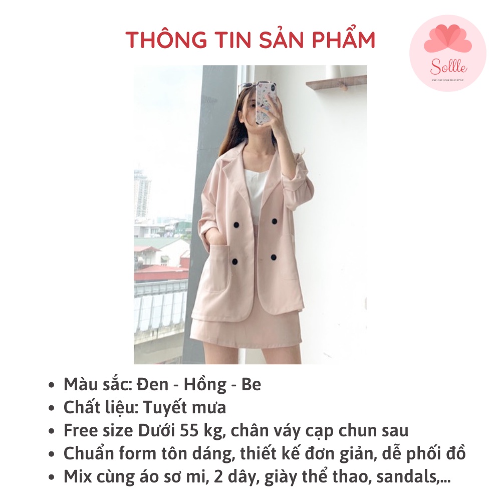 Set áo vest trơn blazer dài tay kèm chân váy ngắn A chun lưng free size Hàn Quốc nhiều màu lịch sự Sollle