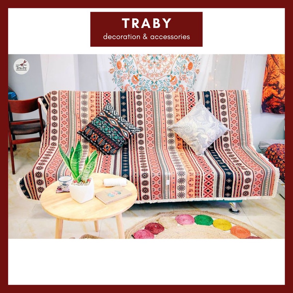 Thảm phủ sofa thổ cẩm may viền ren
