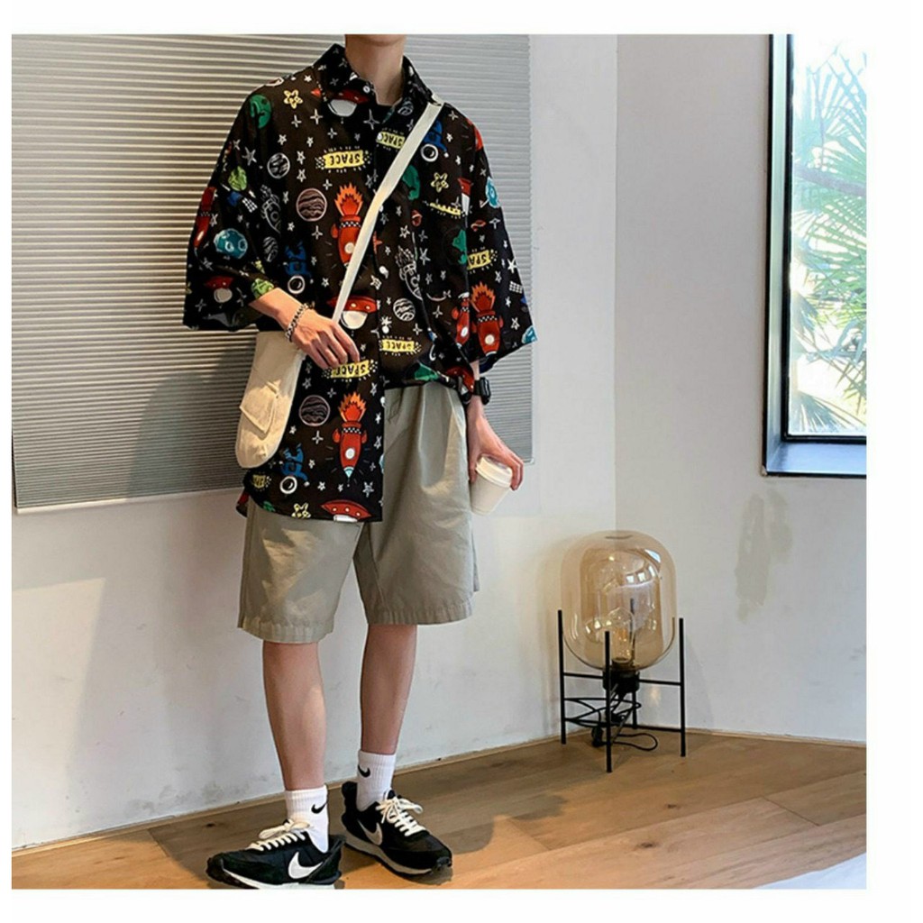 Áo Sơ Mi Tay Lỡ HỌA TIẾT VỆ TINH NHÍ Unisex