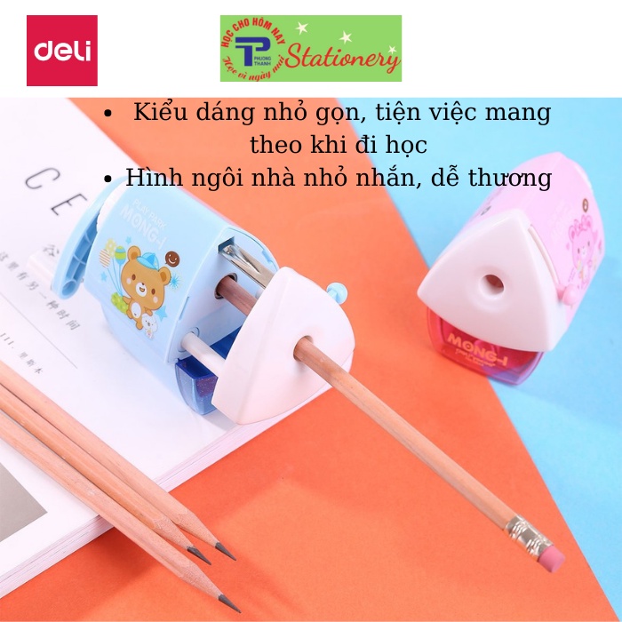 Gọt chì quay tay hình ngôi nhà Deli - màu hồng, xanh - 1 cái E0644