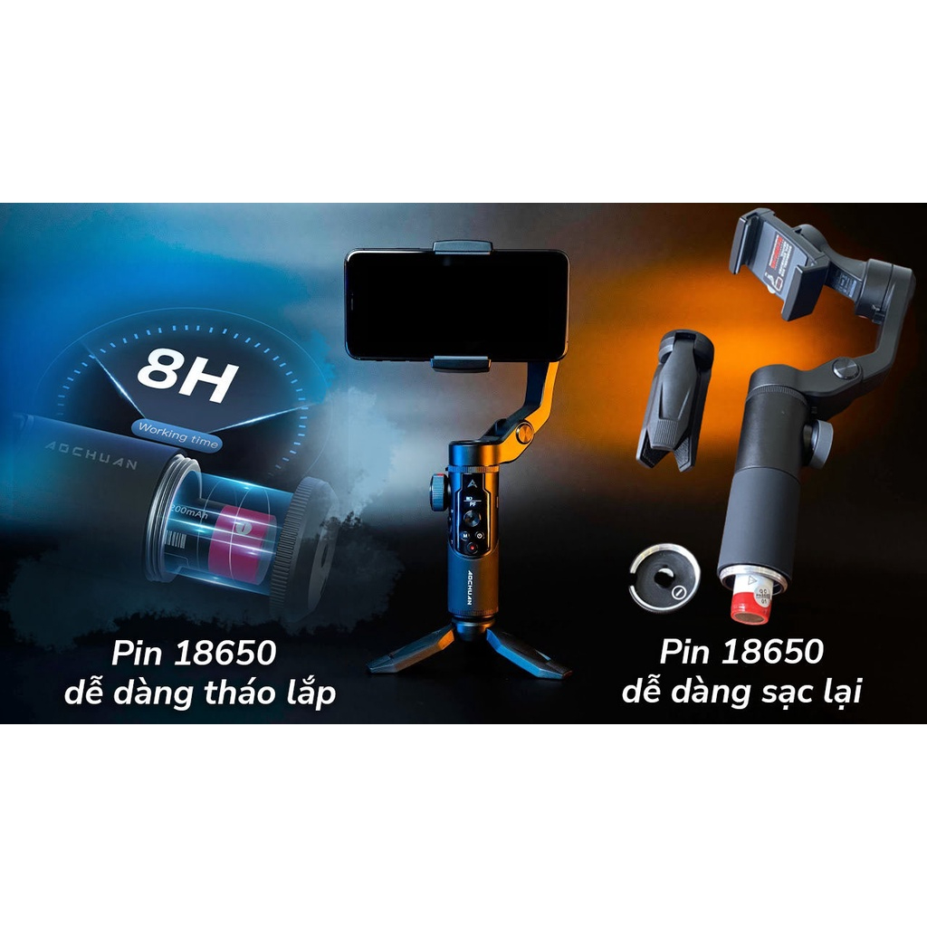 Gim bal chống rung AOCHUAN SMART XR nhỏ gọn - dung lượng pin trâu - hỗ trợ đa dạng điện thoại, Tay cầm chống rung