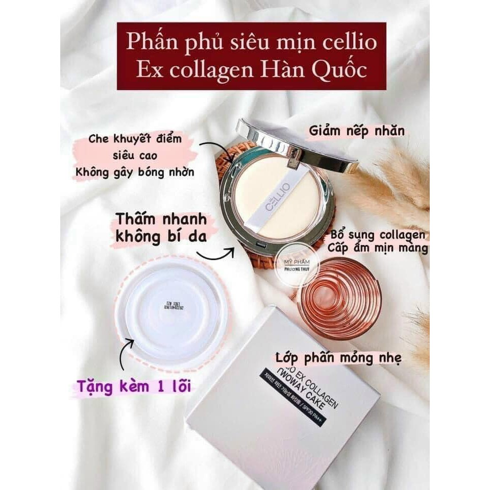 Phấn phủ Cellio Ex Collagen Twoway Cake SPF 30, 30g