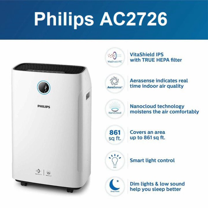 Sản phẩm Máy lọc không khí 2 trong 1 kiêm tạo ẩm nhãn hiệu Philips Series 3000 AC2726/00 Chất lượng không khí 4 màu .