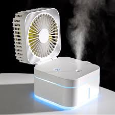 Quạt phun sương mini để bàn sạc điện USB có đèn Led có thể gấp gọn hình khối lập phương