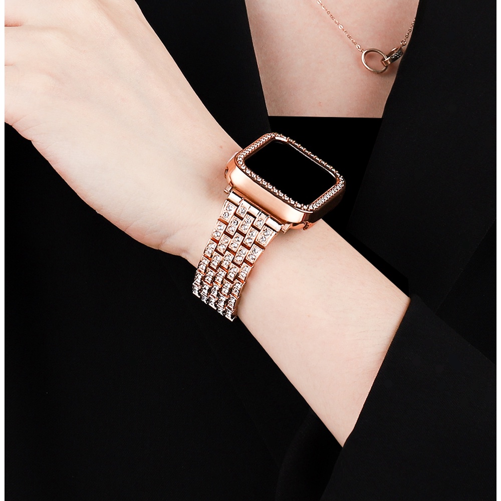 Ốp Đồng Hồ Kim Loại Đính Đá Có Dây Đeo Cho Apple Watch 41 mm 45 mm 38 mm 40 mm 42 mm 44 mm iWatch 1 2 3 4 5 6 7 SE