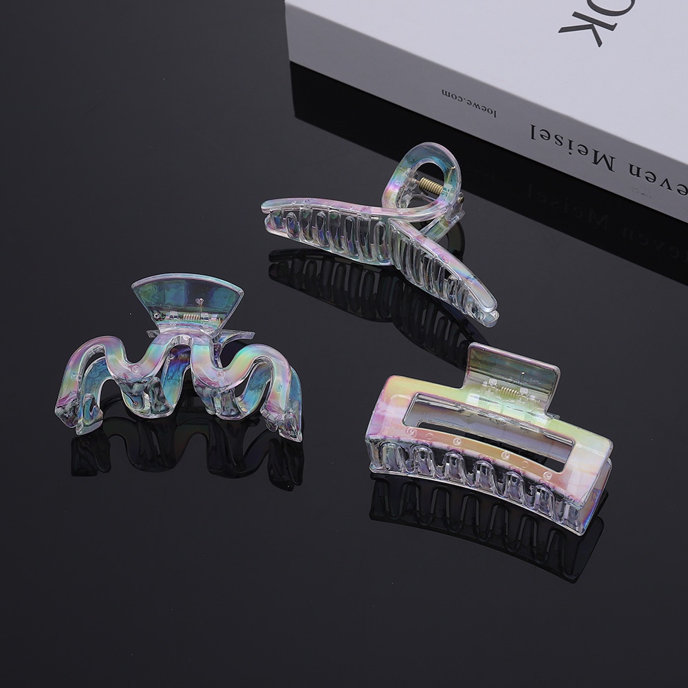 Kẹp Tóc Càng Cua Bằng Nhựa Resin Màu Laser Phong Cách Hàn Quốc Dành Cho Nữ