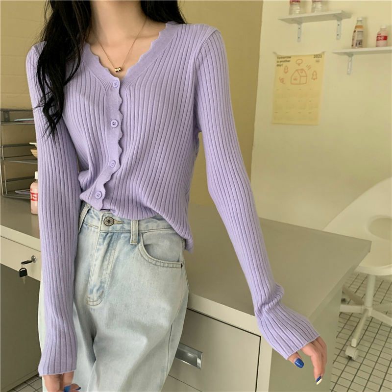 Áo Len Cardigan Tay Dài Cổ Tim Cute Hàn Quốc