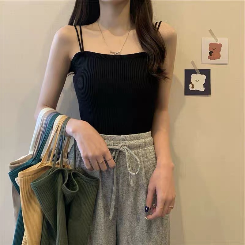 MS074 Áo 2 dây bún len tăm quai kép