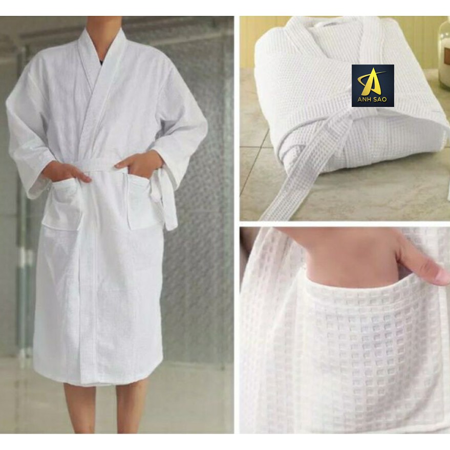 Áo choàng tắm nam / nữ tổ ong cao cấp Ánh Sao 100% cotton, dài 115cm có túi áo, chuẩn khách sạn 5 sao