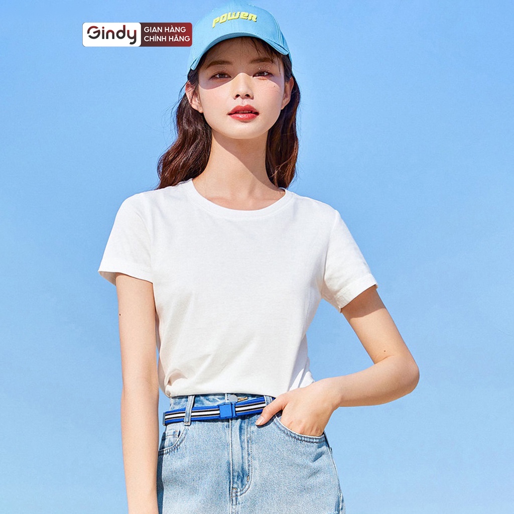 Áo phông cotton thun trơn nữ form vừa cổ tròn GINDY tay ngắn 4 chiều form vừa thoáng mát dễ phối đồ Hàn Quốc A005