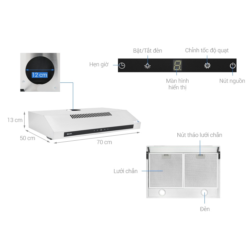 [Malloca H342.7TC] Máy hút mùi áp tường Malloca H342.7 TC , Hàng chính hãng