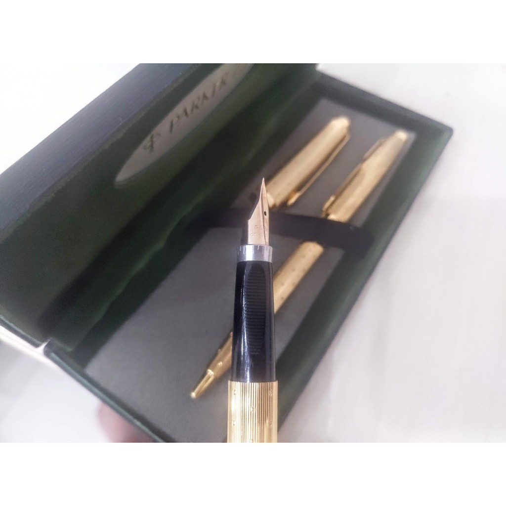 Bộ 2 bút Parker 75 PERLE - Mạ vàng 22K - Bút máy và bút bi - Place Vendome fountain pen &amp; ballpoint pen - Made in France