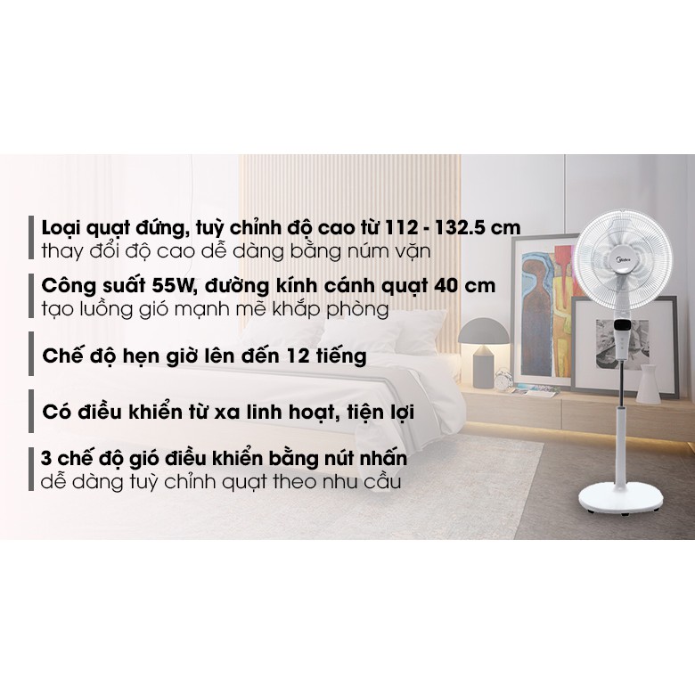 Quạt cây đứng Midea FS40-15DR điều khiển từ xa