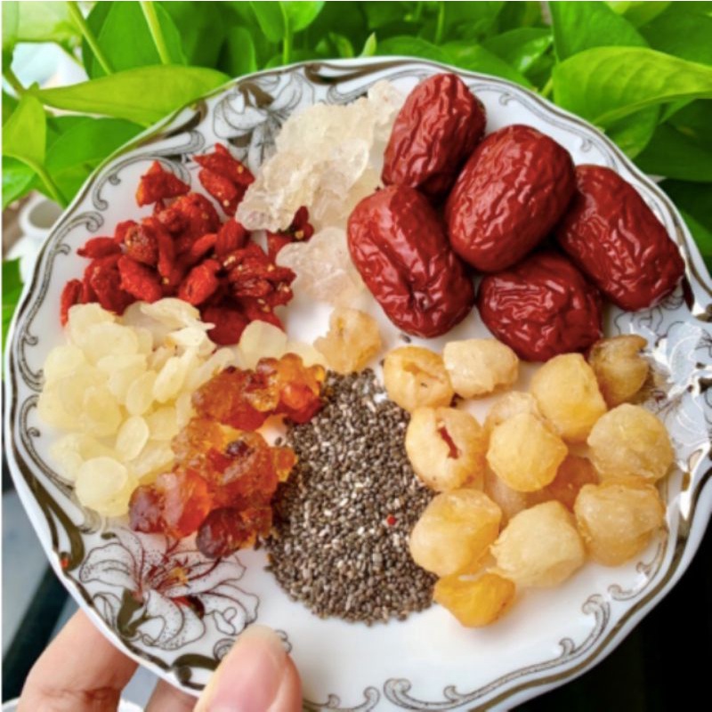 combo sỉ 5 set chè dưỡng nhan 14 vị , tặng kèm 5 phần táo trái