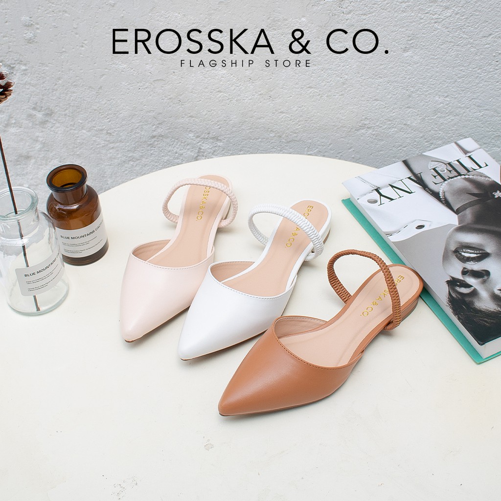[Mã WABRERBAU giảm 50K đơn 250K] Erosska - Giày nữ đế xẹp mũi nhọn thời trang màu trắng - EL019