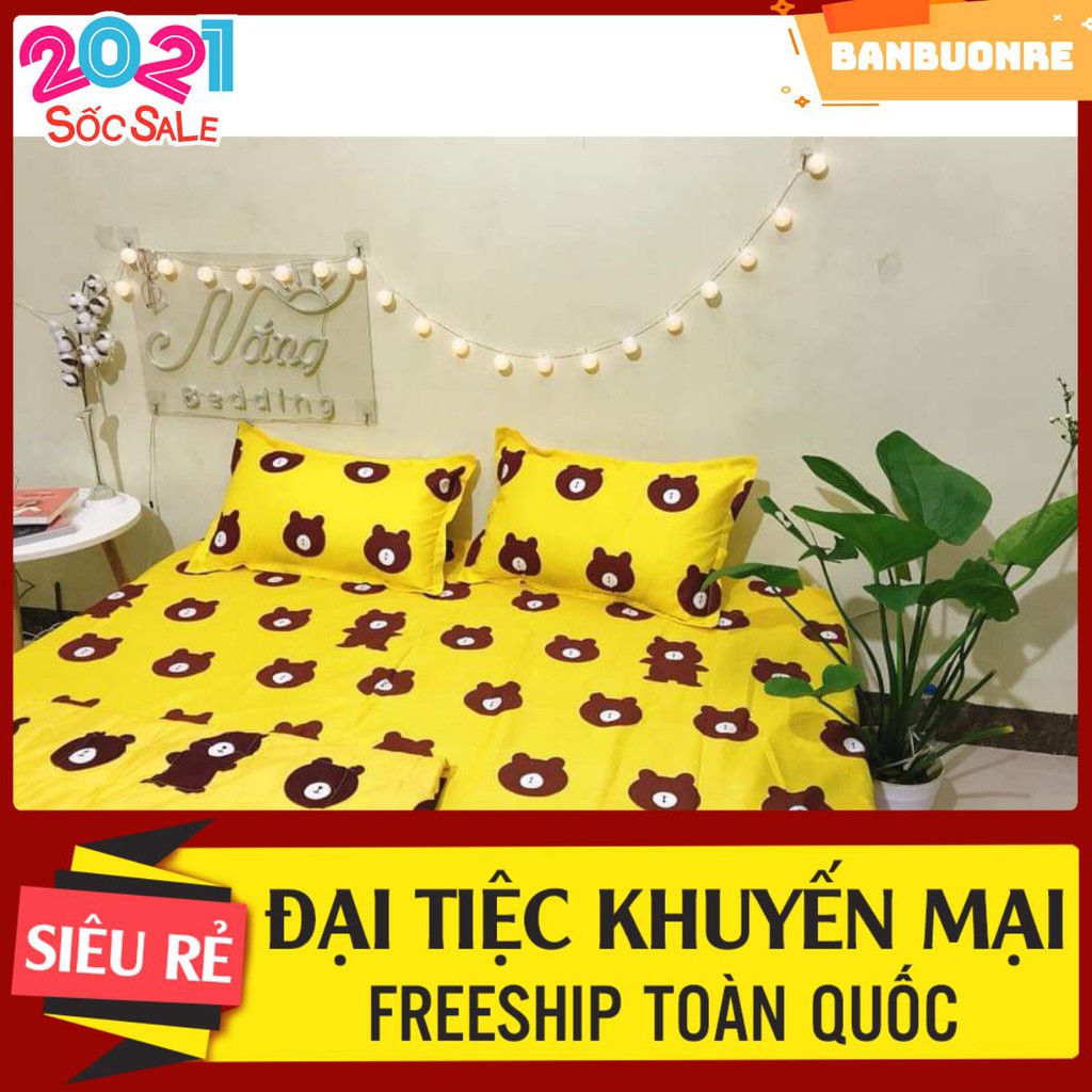 Ga trải giường,ga bọc đệm vải mềm mịn,đủ kích thước,gấu vàng