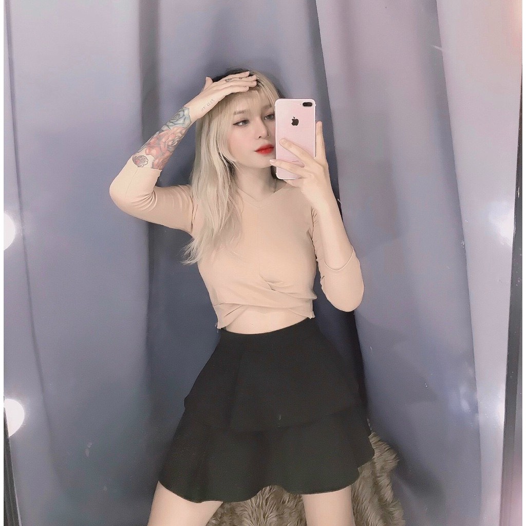 Áo kiểu croptop tay lỡ xoắn eo cực xinh , chất thun bozip mềm mịn