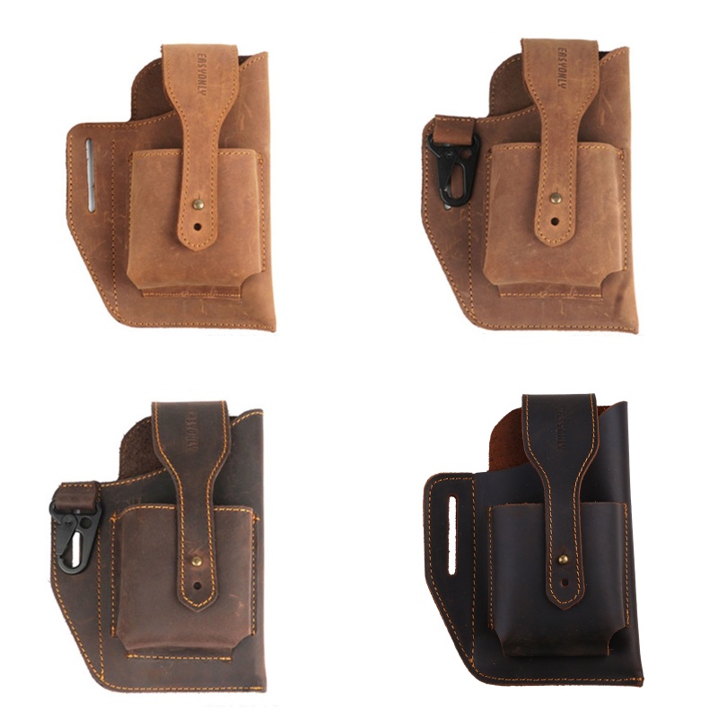 Túi Đeo Hông Bằng Da Bò Đa Năng Kèm 2 Móc Khóa Phong Cách Phục Hưng