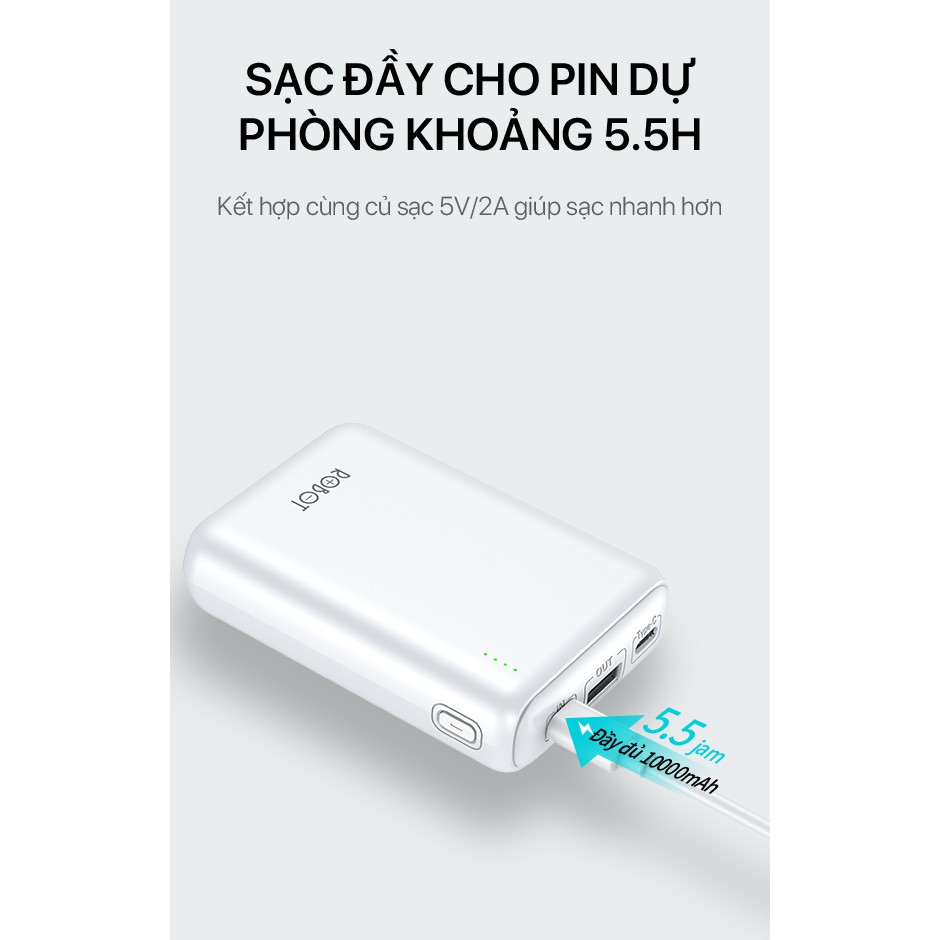 Pin Sạc Dự Phòng 10.000 mAh Super Mini ROBOT RT10 - 2 Cổng Sạc Vào & 1 Cổng Sạc Ra - Bảo Hành 12 Tháng