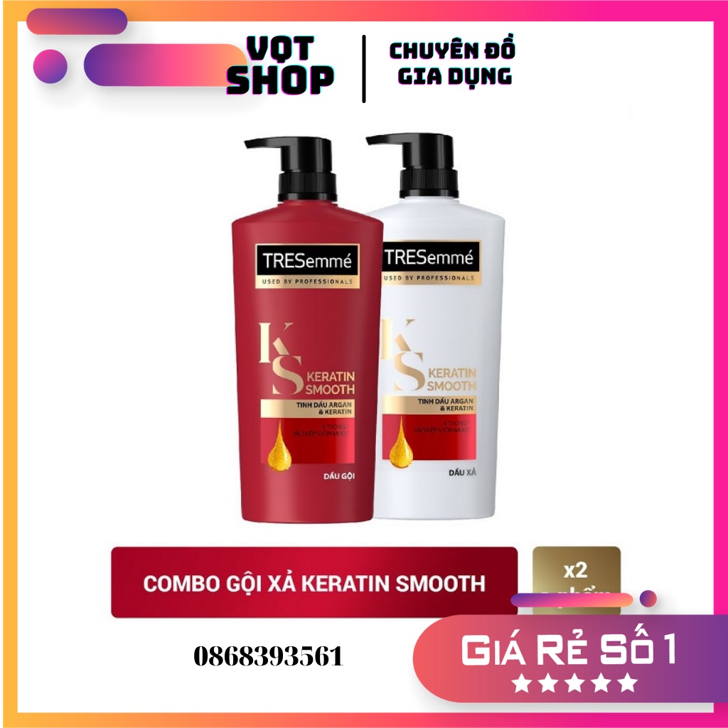 Dầu gội đầu TRESEMME Keratin Smooth Dưỡng tóc khô xơ rối Công thức chuẩn salon Vào Nếp Suôn Mượt VQTSHOP 09