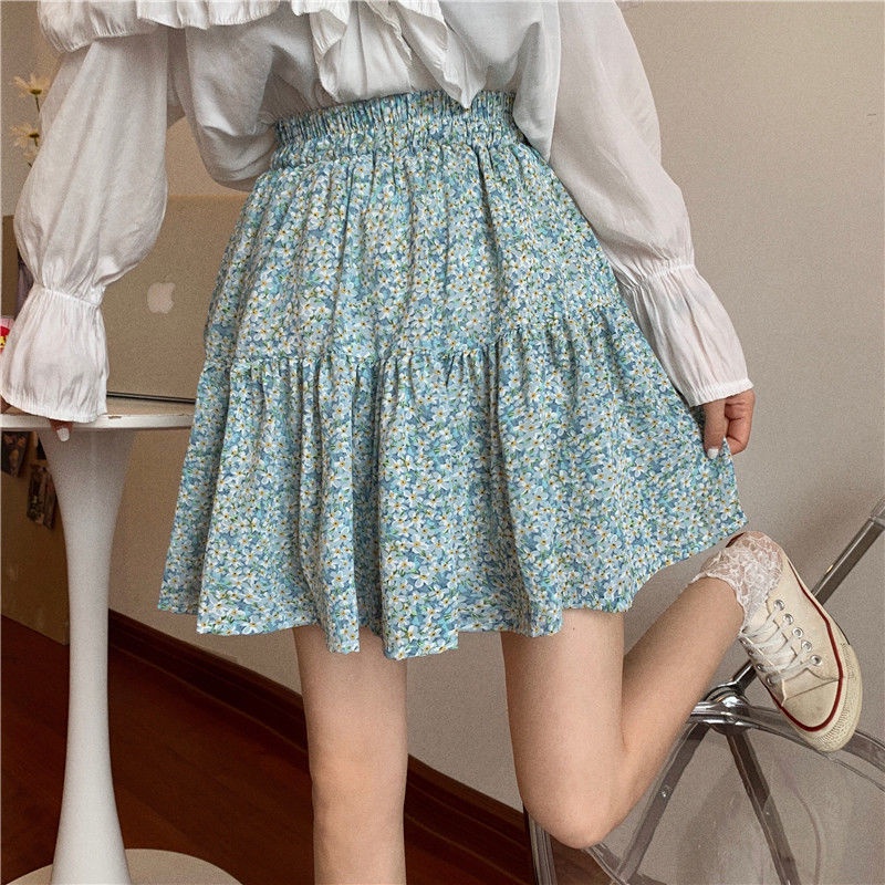Chân Váy Chữ A Lưng Cao Dáng Ôm In Họa Tiết Hoa Xinh Xắn Thời Trang Phong Cách Hàn Quốc Cho Nữ