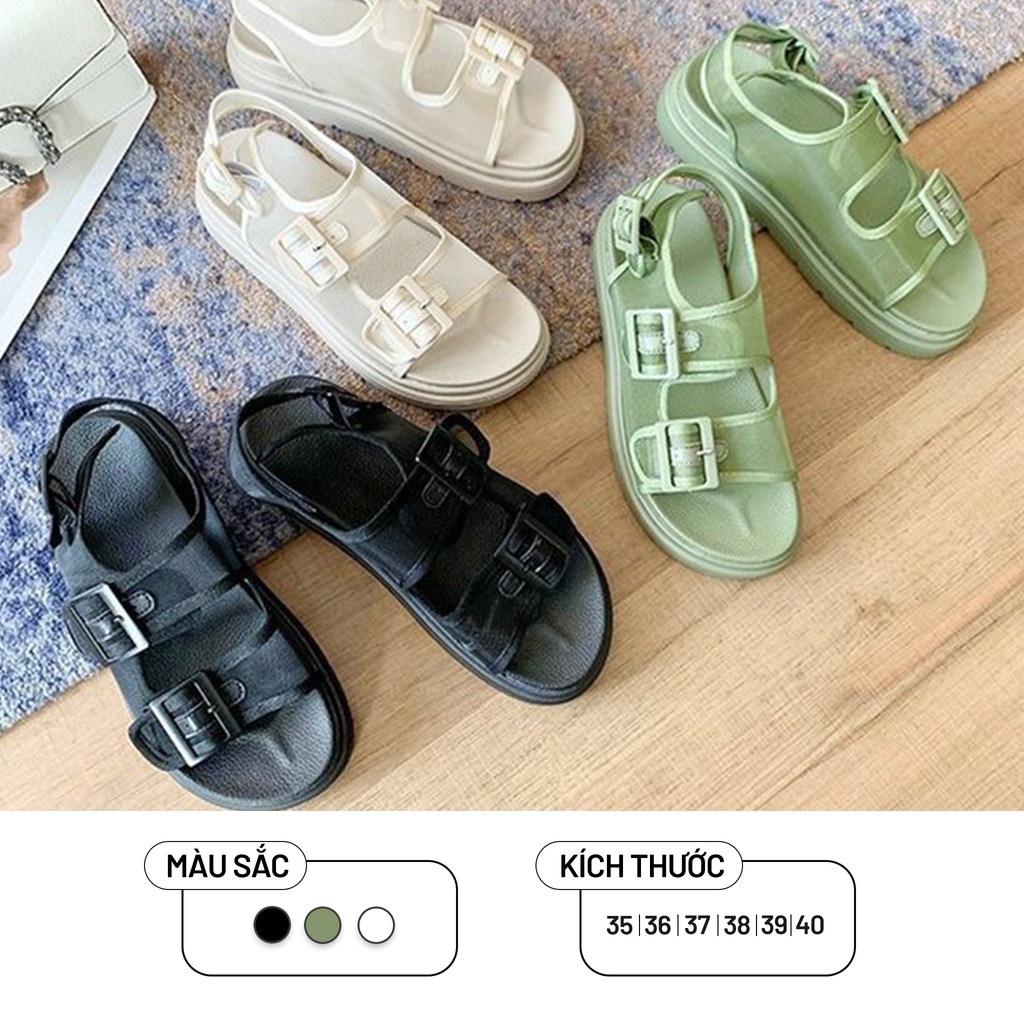 Sandal Nữ Ulzzang Vintage, Giày Sandal 2 Quai Ngang Vải Lưới Đế Cao Su Độn 3cm Hàn Quốc, Street Style - Iclassy_shoes