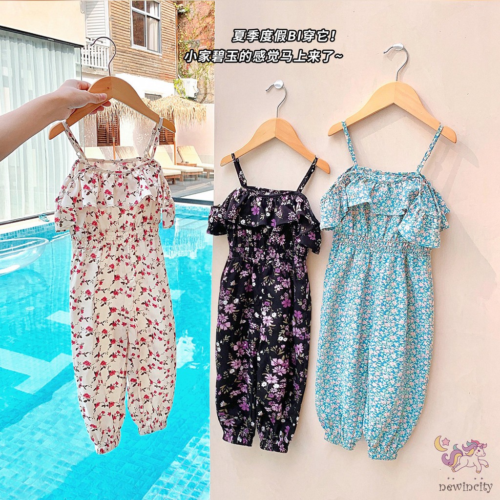 Áo liền quần in họa tiết hoa xinh xắn phong cách Hàn Quốc cho bé gái