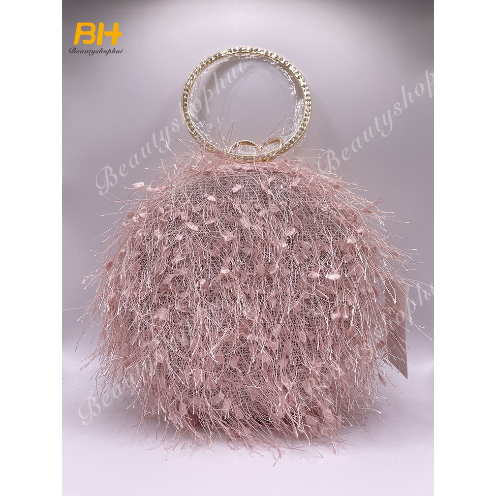 Ví cầm tay hình tròn phối tua rua thời trang dự tiệc