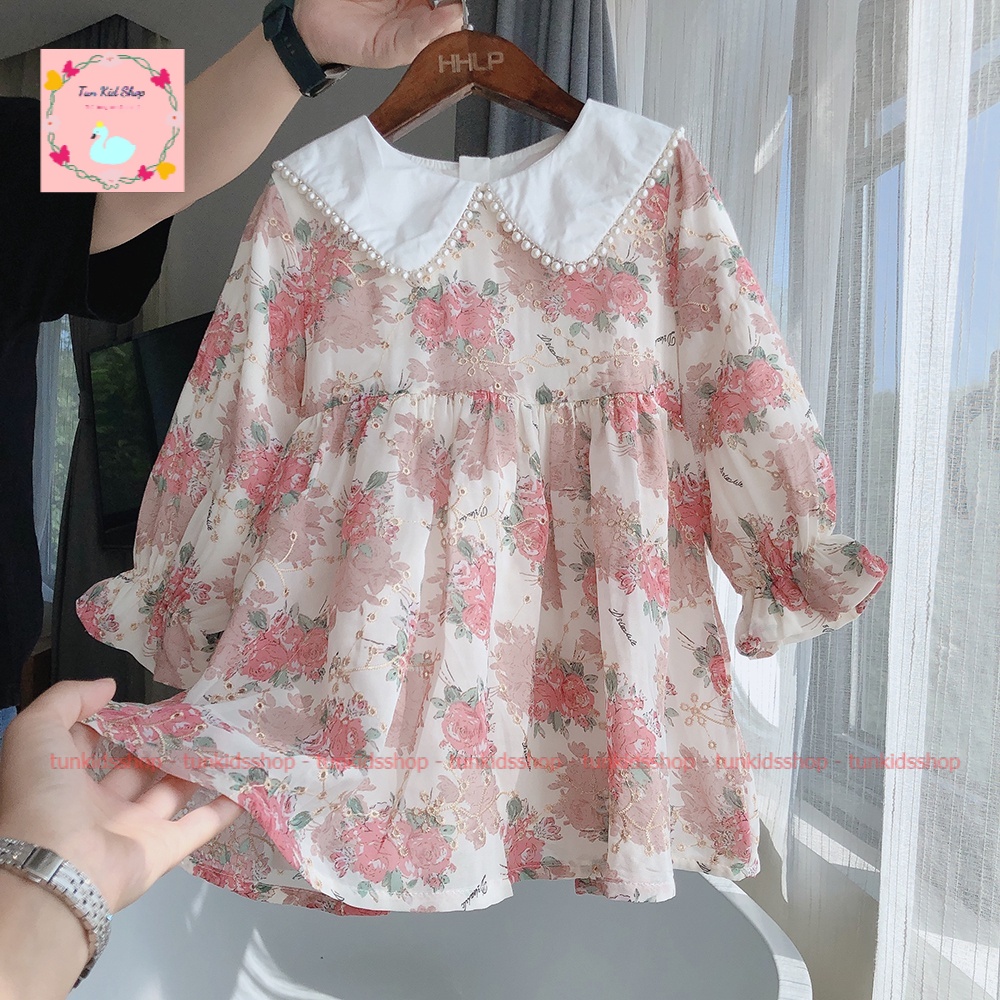 Váy bé gái họa tiết hoa hồng ,đầm công chúa hàn quốc dự tiệc mùa hè thu