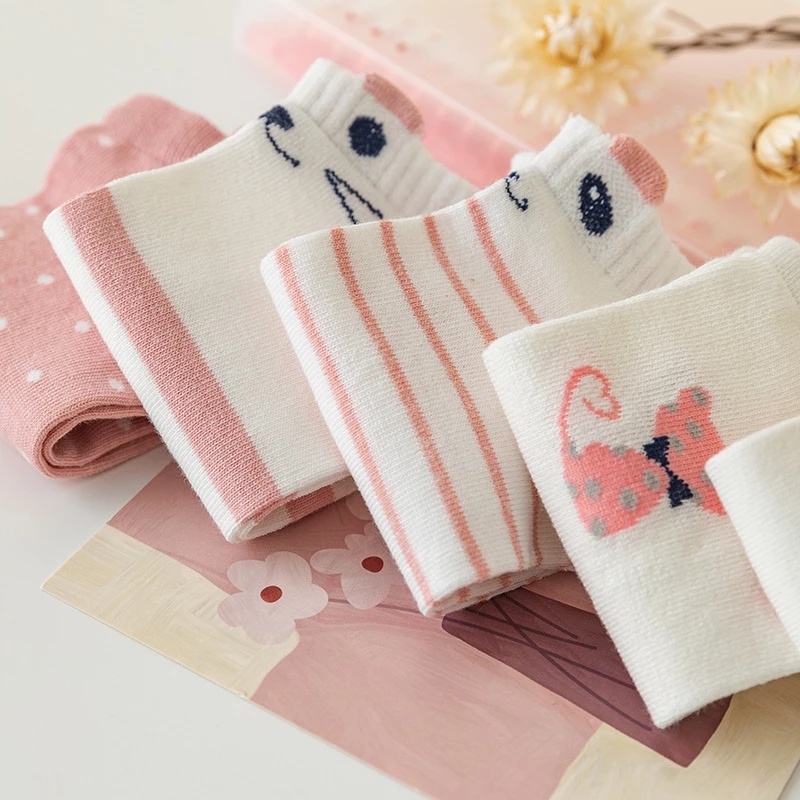 [Màu Sắc Ngẫu Nhiên] Vớ Cotton Cao Cấp Thoáng Khí Thoải Mái Họa Tiết Mèo Hoạt Hình Harajuku Đáng Yêu Dành Cho Nữ