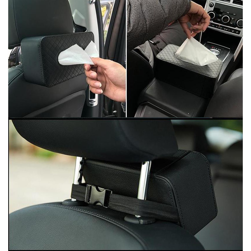 Hộp Đựng Khăn Giấy Bằng Da PU Gắn Tấm Chắn Nắng Xe Hơi