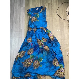 2hand đầm maxi xanh hoạ tiết mã 166