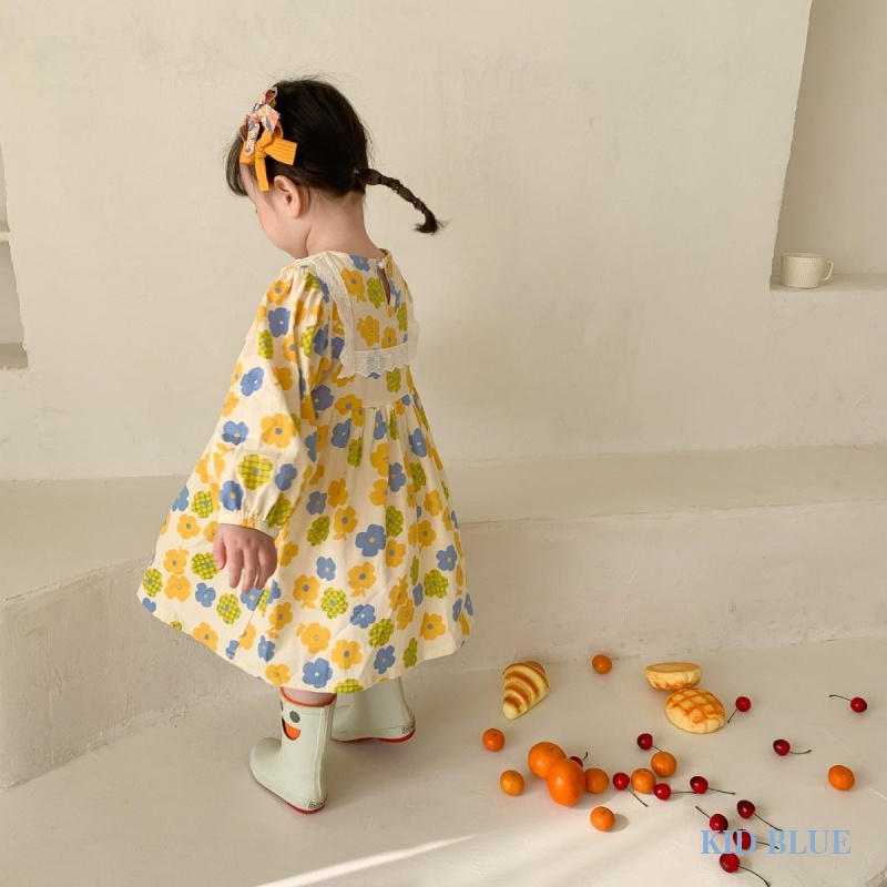 Đầm Công Chúa Cổ Tròn Phối Ren Họa Tiết Hoa Xinh Xắn Cho Bé Gái