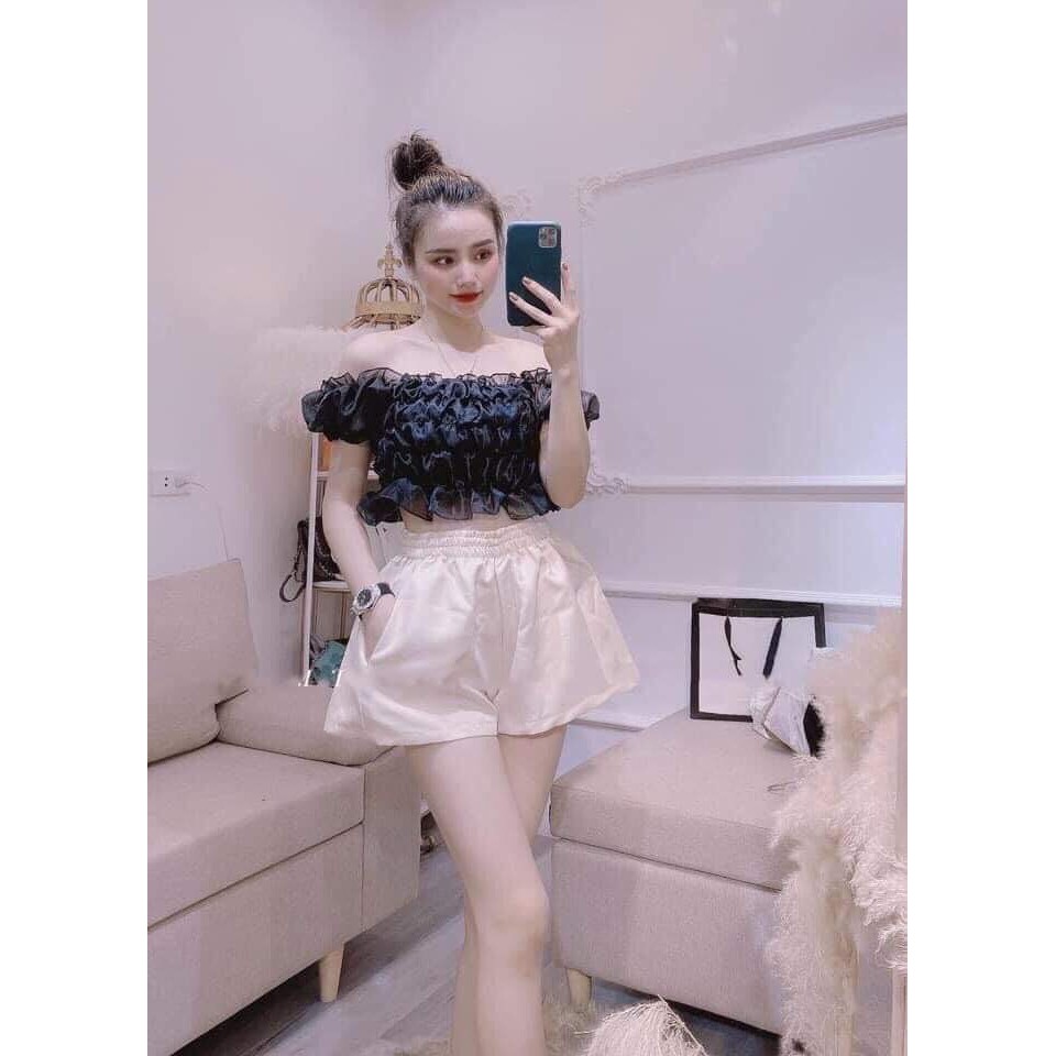 Quần Short Đùi Nữ Chất Tắc Ta Phồng Mix Áo Croptop Thun Siêu Hợp Trẻ Trung