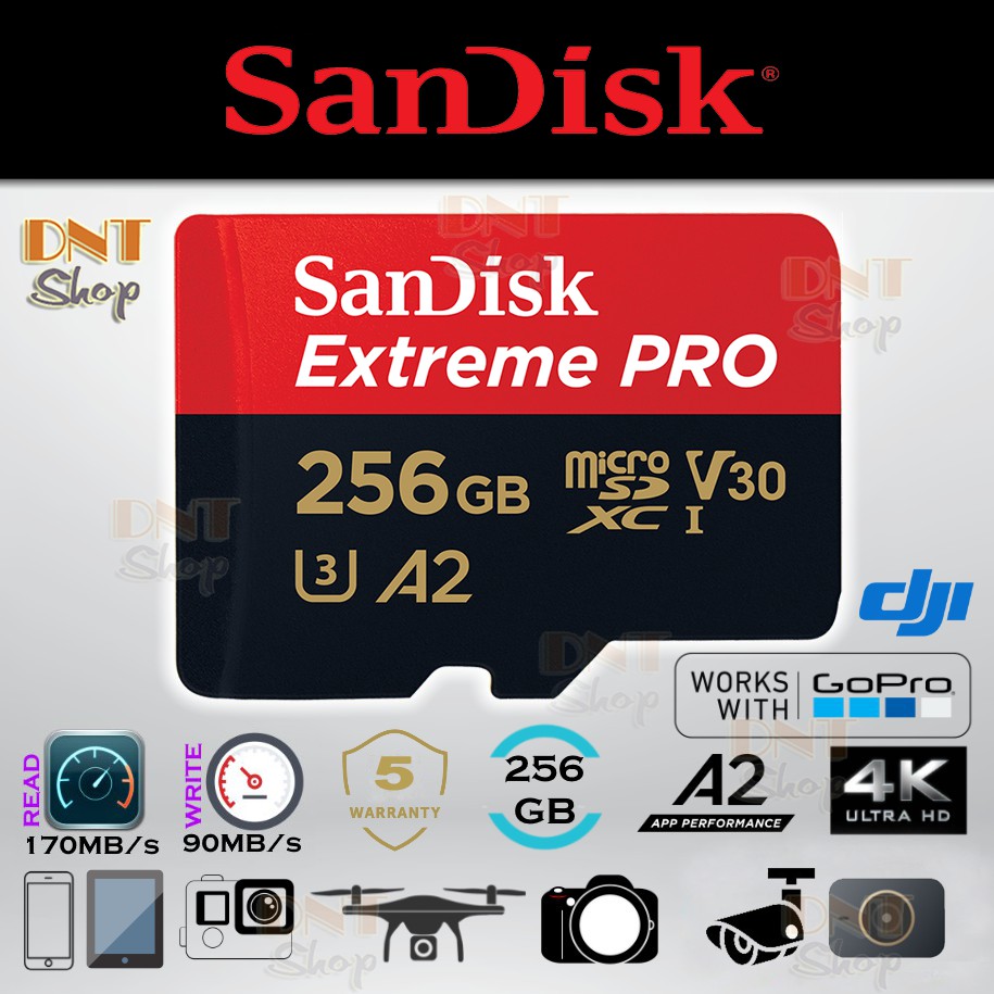 Thẻ nhớ MicroSDXC SanDisk Extreme PRO A2 - 256GB V30 U3 Class 10 UHS-I 170MB/s (SDSQXCZ-256G-GN6MA)