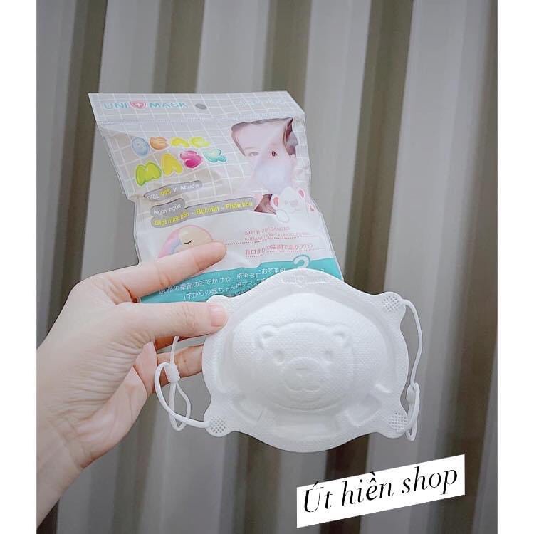 Khẩu Trang Gấu Sơ Sinh Uni Mask Cho Bé Nhỏ Set 3 Cái cho bé từ 1-3 tuổi, lọc bụi kháng khuẩn cho bé 8-12kg