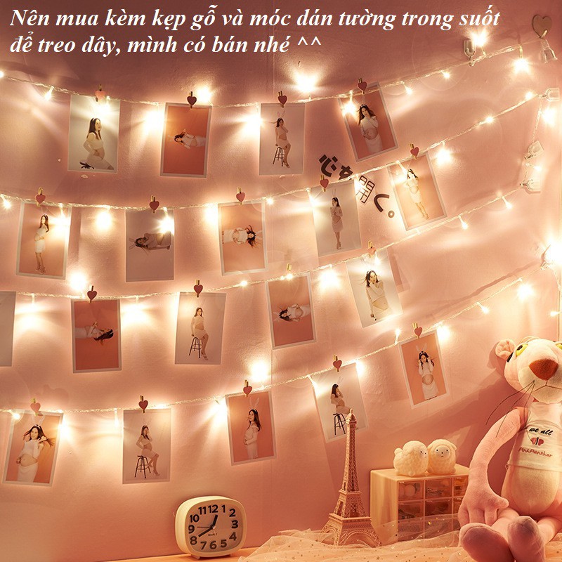 Combo dây đèn led và kẹp gỗ (bảo hành, chớp nháy 3 cấp độ 4 mét) trang trí tiệc sinh nhật, decor phòng Teddy Bear stor