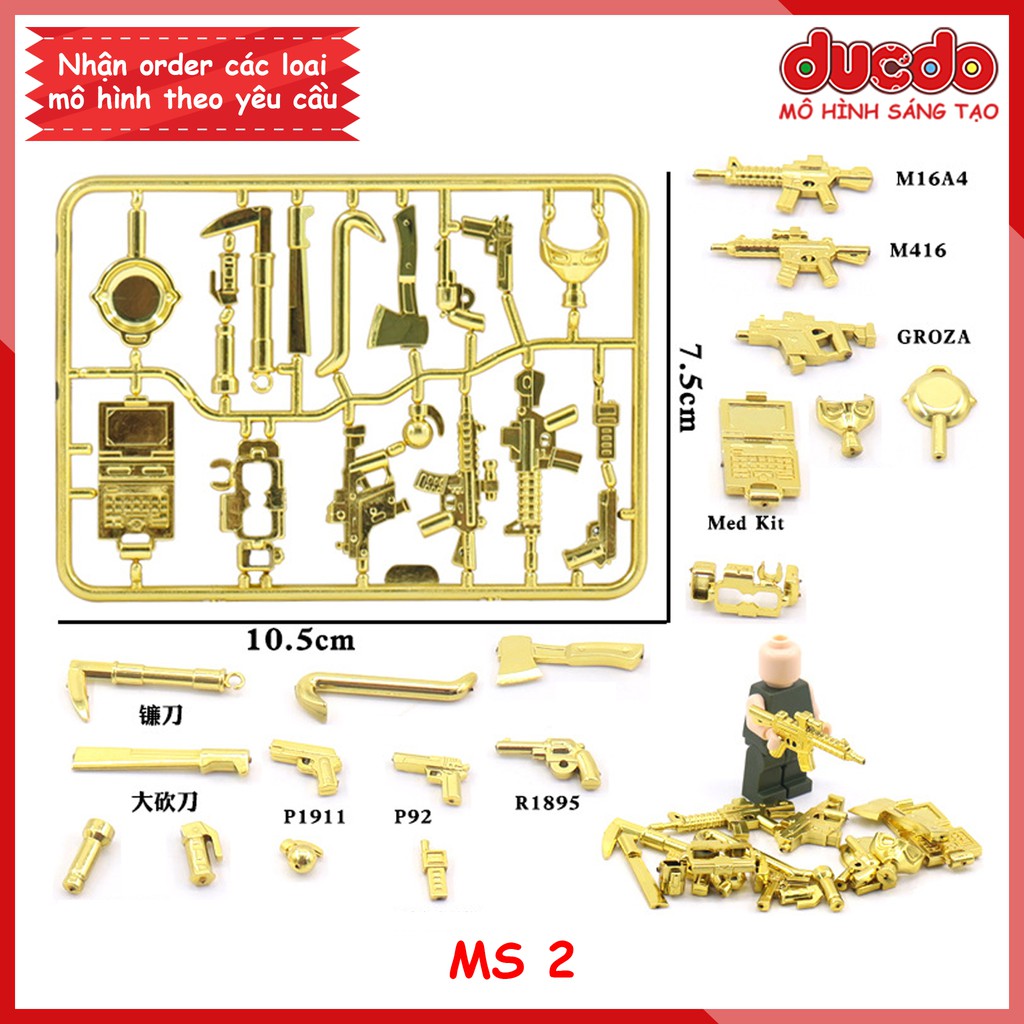 Vỉ Phụ kiện trang bị vũ khí sơn vàng, bạc siêu chất - Đồ chơi Lắp ghép Mini Minifigures Army lính Mô hình ww2