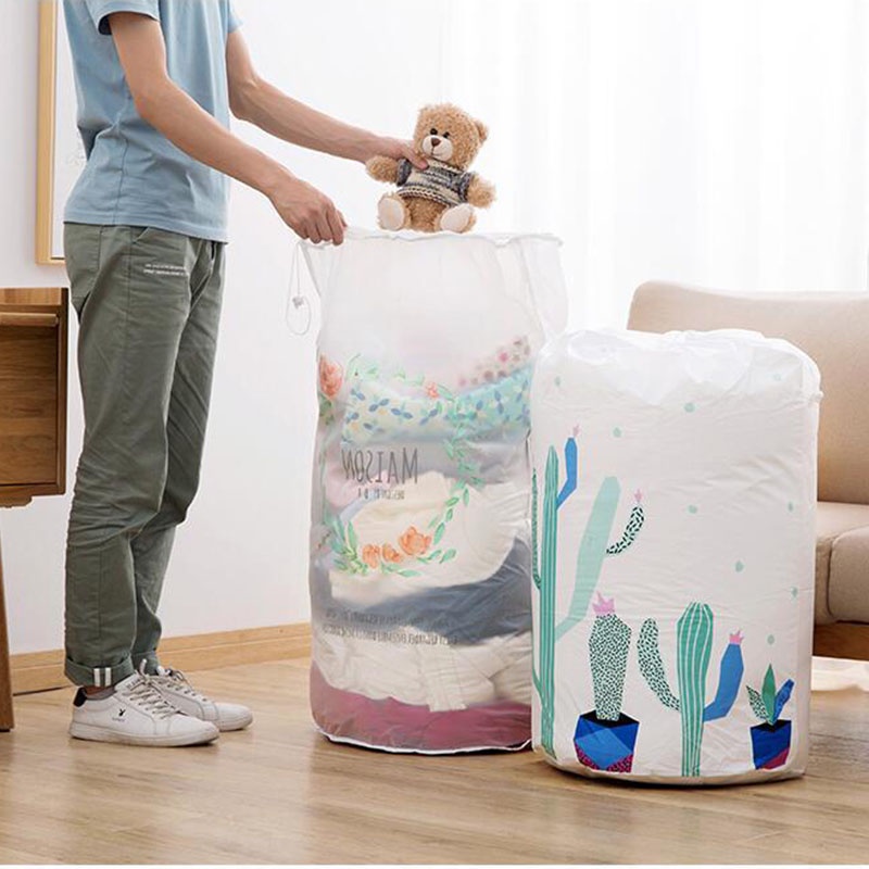 Túi Đựng Chăn Mền Trong Suốt In Hình Gấu Hoạt Hình Dễ Thương Có Thể Gấp Gọn Cho Bé