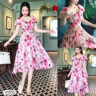 Đầm xoè hoa hồng tiểu thư🌸