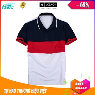 Áo thun nam cá sấu, Áo POLO nam cổ trụ tay ngắn- phối 3 màu XANH ĐỔ TRẮNG viền tay cổ và vai mẫu 2020- H AZACI