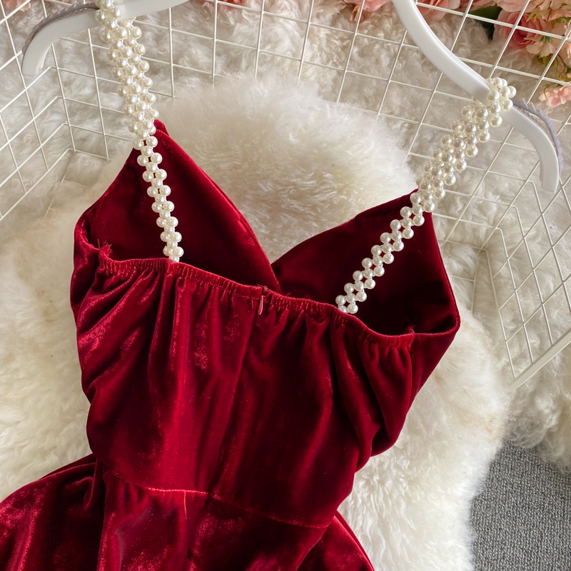 🌸Hàng Order🌸 Váy Đầm Nhung 2 Dây Quai Ngọc Dáng Xòe Tiệc Cưới Sexy Nữ Tính🌸Hàng Quảng Châu