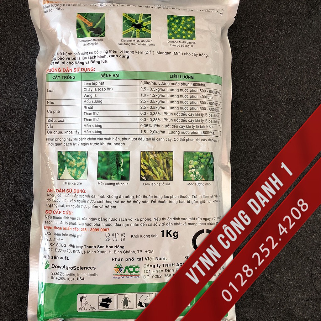 Chế Phẩm Trừ Nấm Bệnh Cây Trồng Cao Cấp Dithane M45 Gói 1kg