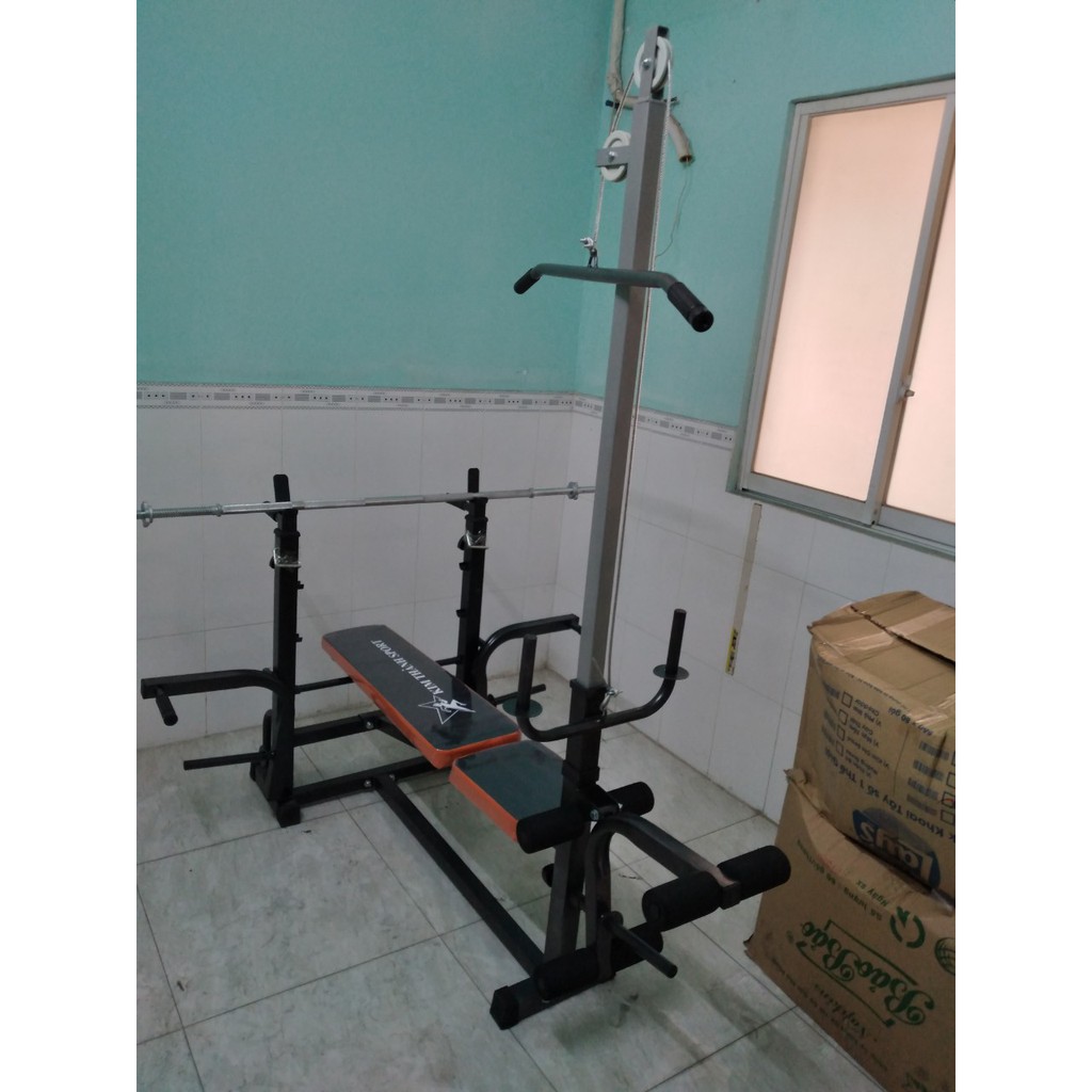 Giàn tập tạ đa năng KT21[ combo 1 ghế tạ đa năng + 30kg ta gang +01 đòn tạ 1,5m ]