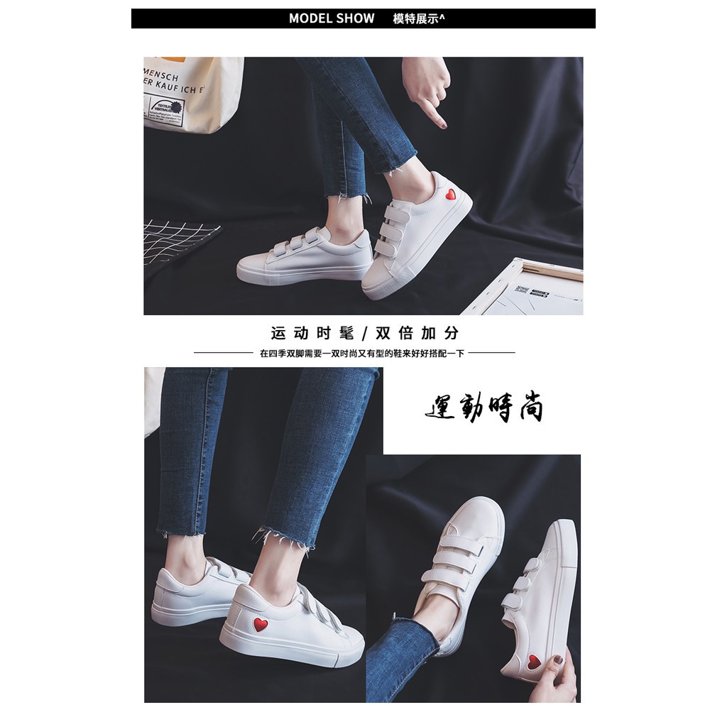 [ORDER]Giày bata học sinh quai dán màu trắng in hình tim siêu xinh - New Order