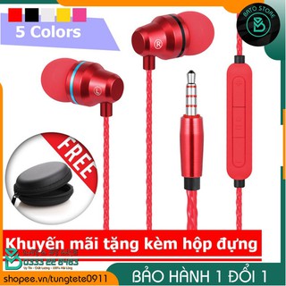 Tai nghe kim loại cao cấp L1 có mic, dây siêu bền, khuyến mãi tặng hộp đựng + nút tai