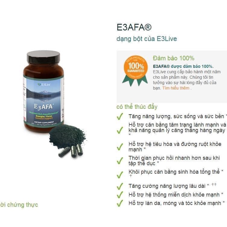 Tảo Lục Lam AFA E3Live 240 viên Hàng Mỹ