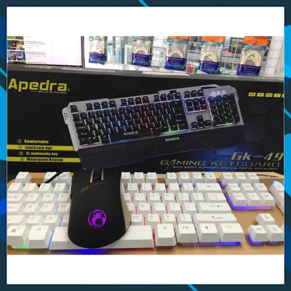 [FreeShip] Bộ phím chuột GAMING Apedra GK49 + A5 - Led Rainbow - Chuột A5 Led RGB - Có kê tay  [Lỗi 1 đổi 1]
