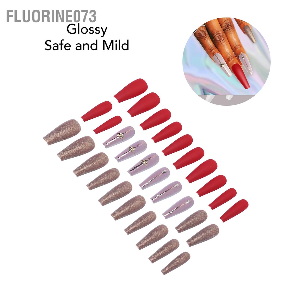 Fluorine073 30 cái Bấm Dài Trên Móng Tay Bóng Giả Có Thể Tái Sử Dụng Ballerina Đầy Đủ Bìa Cho Phụ Nữ Cô Gái